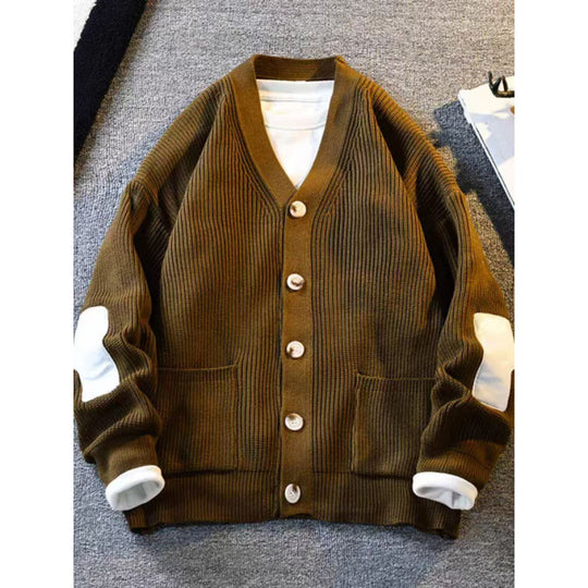 Herren Oversized Strickcardigan mit Ellenbogen-Patches und aufgesetzten Taschen Shop Nory