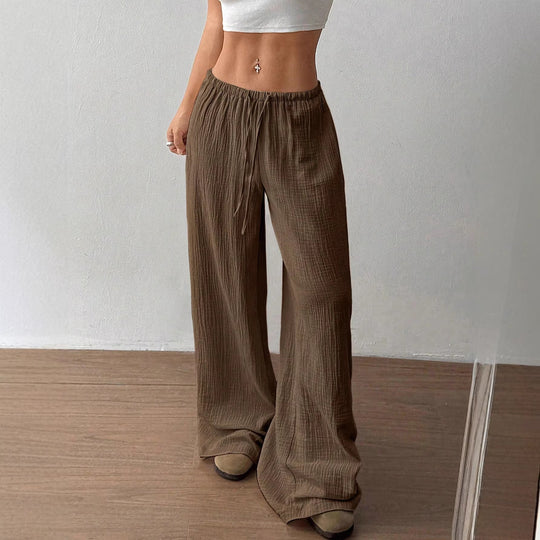 Damen Weite Baumwoll-Gauze-Hose mit hohem Bund, Gummizug und Kordelzug Shop Nory