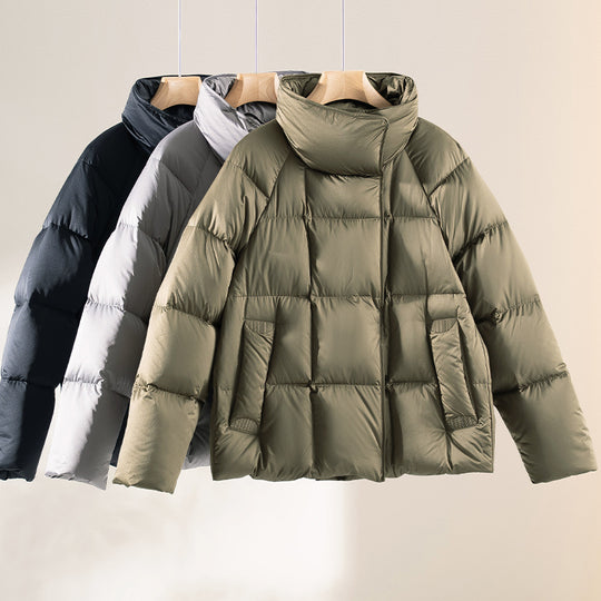 Damen Kurze Boxy-Pufferjacke mit hohem Stehkragen und Raglanärmeln Shop Nory