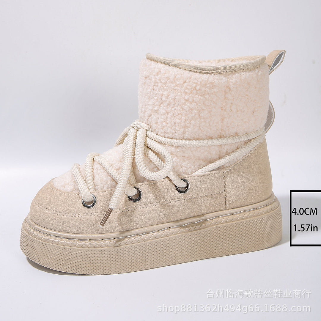 Damen Gefütterte Plateau-Schnürboots mit Teddyfutter und dicker Profilsohle Shop Nory