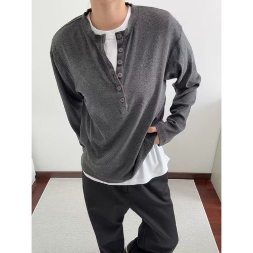 Herren Leichtes Henley-Longsleeve aus Feinrippen‑Jersey mit Knopfleiste und Regular‑Fit Shop Nory