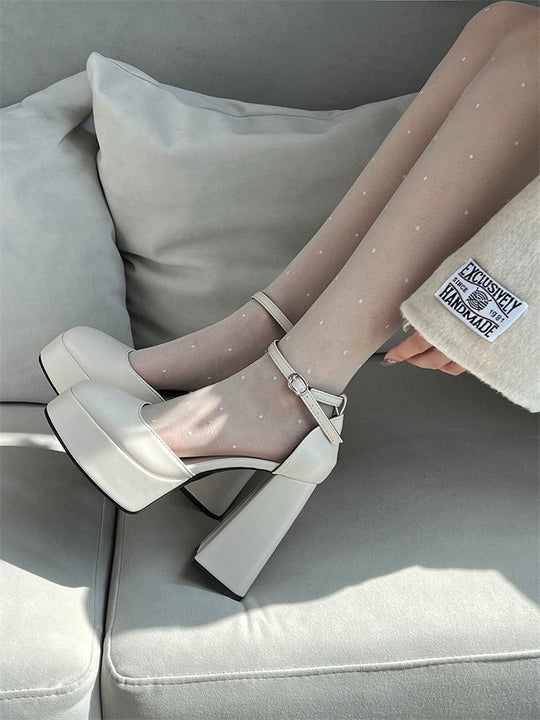 Damen Plateau-Pumps mit kantigem Blockabsatz und Knöchelriemen Shop Nory