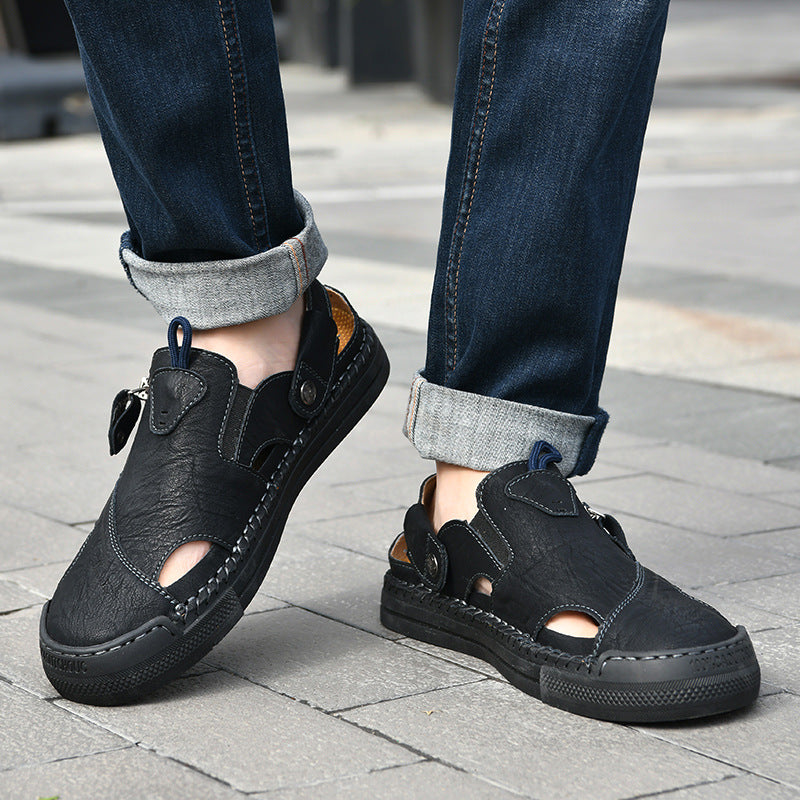 Herren Atmungsaktive und bequeme Leder-Sandalen mit verstellbarem Riemensystem