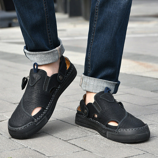 Herren Atmungsaktive und bequeme Leder-Sandalen mit verstellbarem Riemensystem