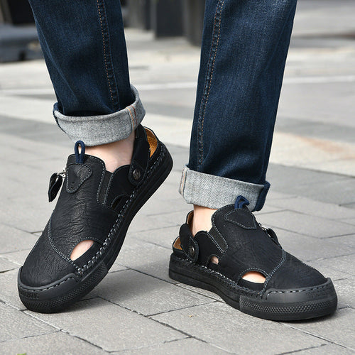 Herren Atmungsaktive und bequeme Leder-Sandalen mit verstellbarem Riemensystem