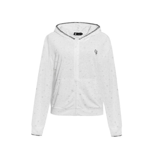 Damen Leichter Kapuzen-Zipcardigan mit Sternenallover und Ziernaht Shop Nory