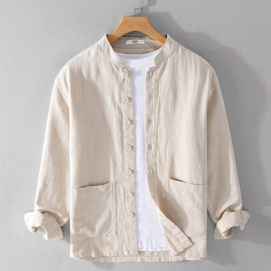 Herren Leinenjacke mit Stehkragen und aufgesetzten Taschen Shop Nory