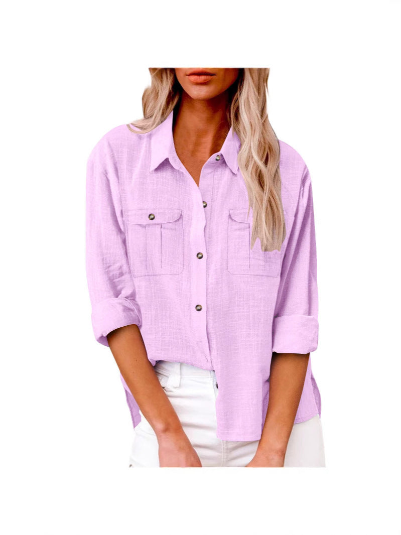 Damen Leichte Oversize-Hemdbluse aus Baumwollmischung mit Brusttaschen Shop Nory