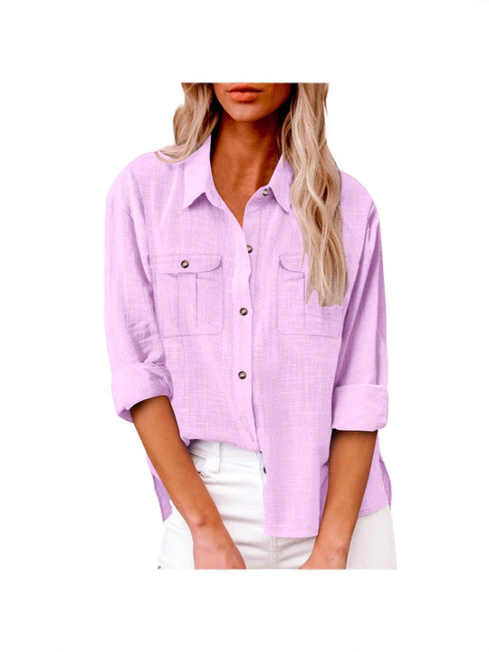 Damen Leichte Oversize-Hemdbluse aus Baumwollmischung mit Brusttaschen Shop Nory
