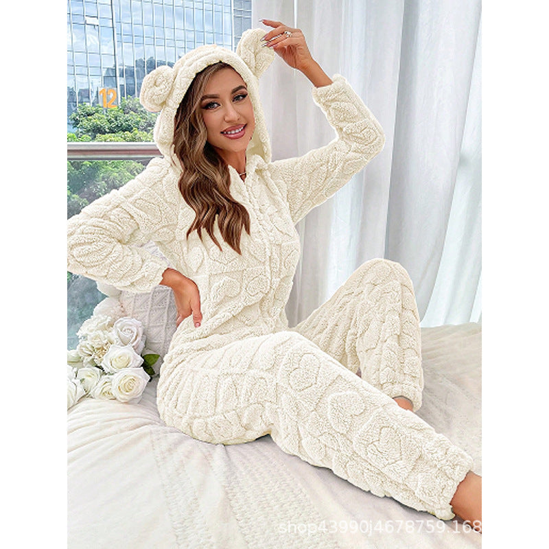 Damen Gemütlicher Fleece-Overall mit Kapuze