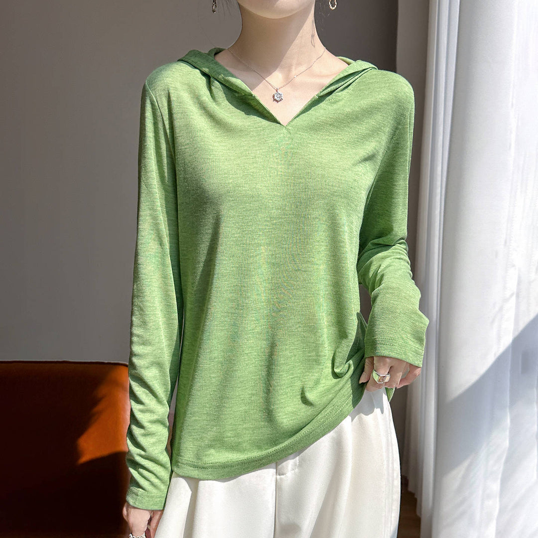 Damen Leichter Kapuzenpullover mit V‑Ausschnitt und feinem Jersey Shop Nory