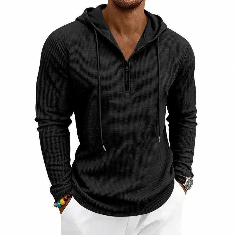 Herren Lässiges Waffelstruktur-Hoodie mit halbem Reißverschluss und Kapuze Shop Nory