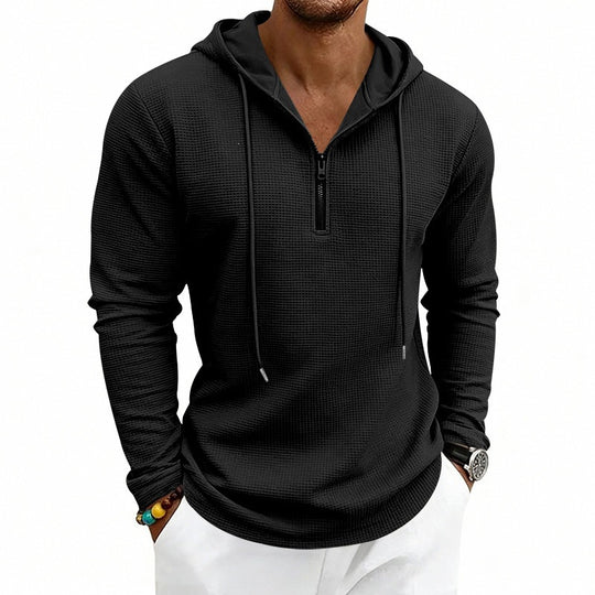 Herren Lässiges Waffelstruktur-Hoodie mit halbem Reißverschluss und Kapuze Shop Nory