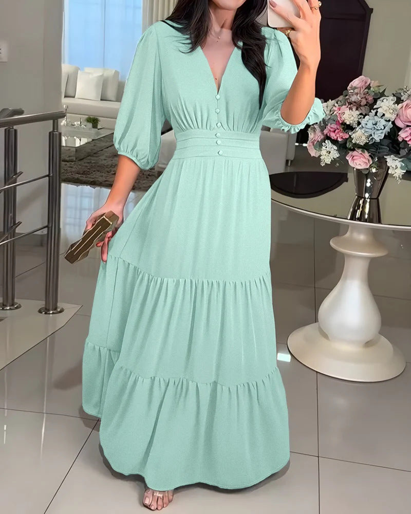 Damen Maxikleid mit Wickeloptik, V-Ausschnitt und geraffter Taillenpartie Shop Nory