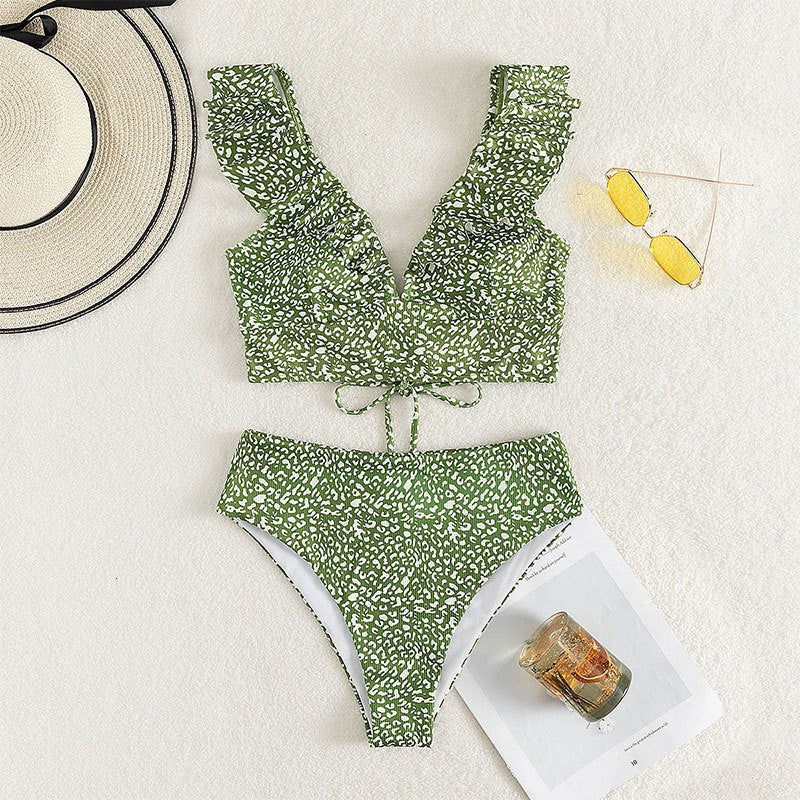 Damen Hoch taillierter Bikini mit voluminösen Rüschen