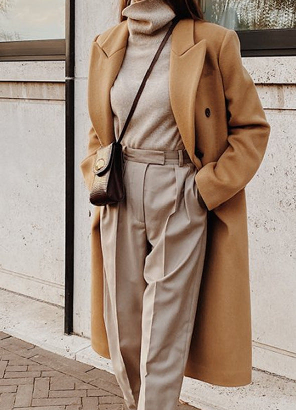 Frauen Doppelreiher Wollmischung Mantel mit oversized Schnitt und breiten Revers Shop Nory