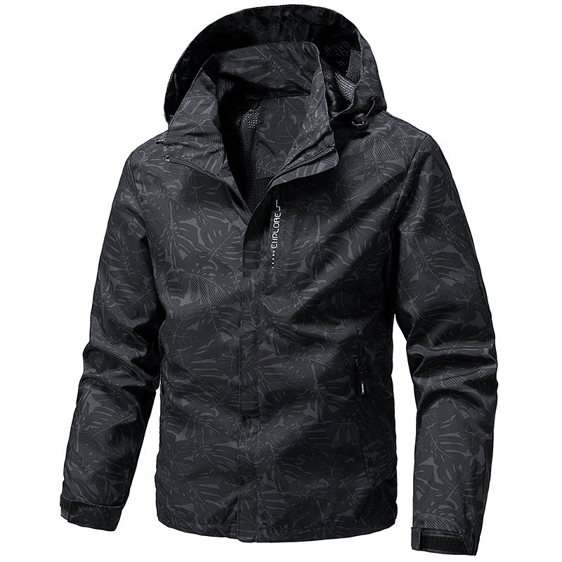 Herren Leichte Outdoor-Jacke mit Kapuze und Print Shop Nory