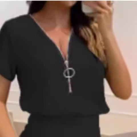 Damen Jumpsuit mit hochgeschlossenem Kragen und seitlichem Reißverschluss