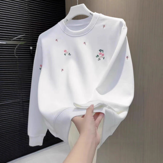 Damen Eleganter Oversized Pullover mit floralem Stickdesign Shop Nory