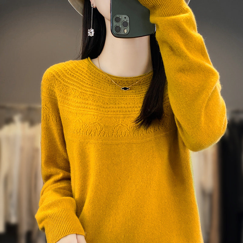 Damen Rundhals-Feinstrickpullover mit strukturierter Passe und Kaschmir-Optik Shop Nory
