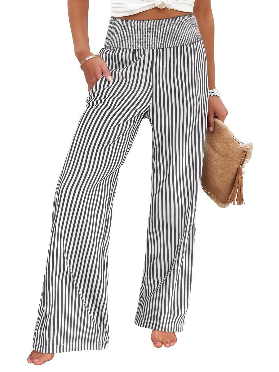 Damen Gestreifte Palazzo-Hose mit hohem, gerafftem Bund und weitem Bein Shop Nory