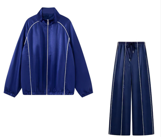 Damen Zweiteiliges Satin-Trainingsset mit Reißverschlussjacke und weitem Trackpant Shop Nory