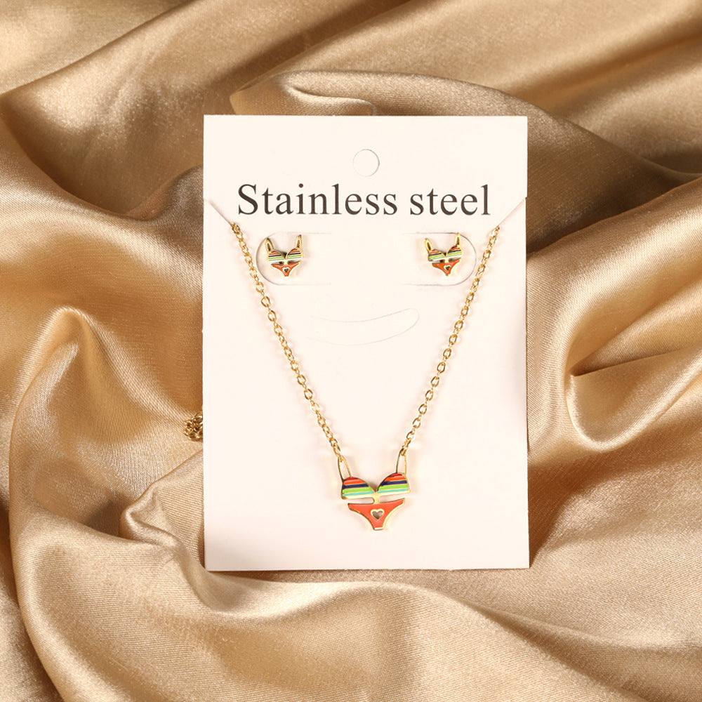 Damen Schmuckset mit buntem Anhänger und eleganten Ohrringen Shop Nory