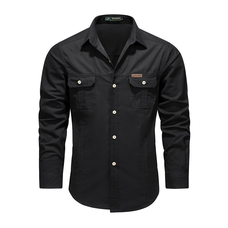 Herren Robustes Canvas-Arbeitshemd mit Brustpattentaschen und klassischem Hemdkragen Shop Nory