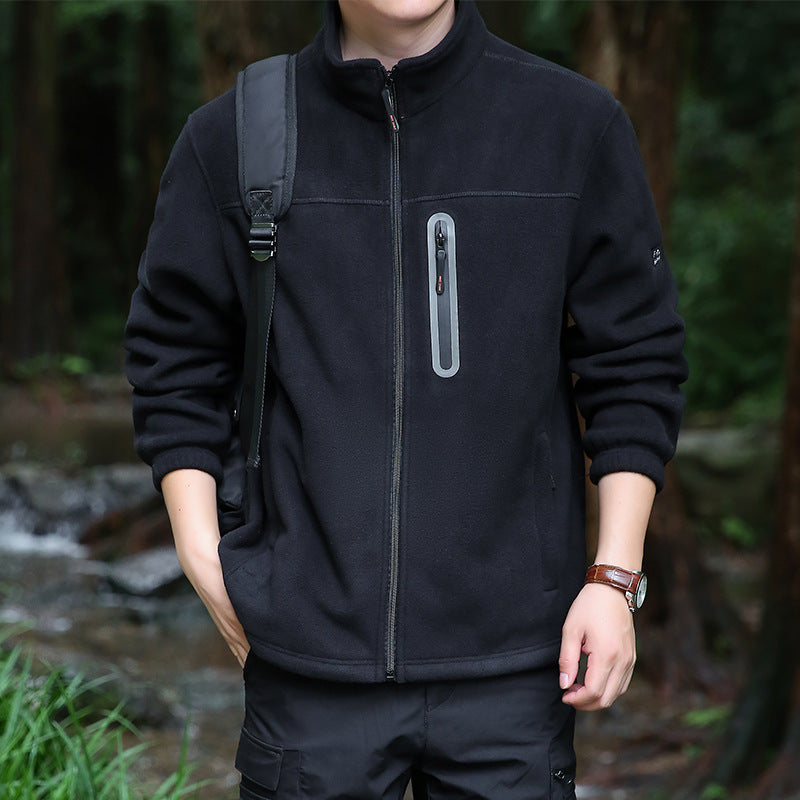 Herren Fleece-Outdoorjacke mit durchgehendem Reißverschluss, hohem Kragen und wasserabweisender Reißverschlusstasche Shop Nory