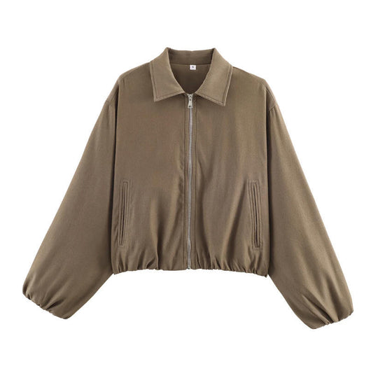 Damen Gekürzte Bomberjacke im Harrington‑Stil mit Ballonärmeln und elastischem Saum Shop Nory