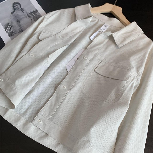 Damen Kurze Overshirt-Jacke aus strukturiertem Canvas mit Brusttaschen Shop Nory