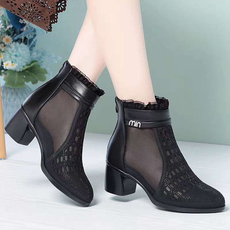 Damen Modische Ankle Boots mit durchscheinendem Netzdesign und elegantem Glitzereinlagen Shopnory