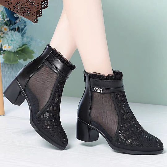 Damen Modische Ankle Boots mit durchscheinendem Netzdesign und elegantem Glitzereinlagen Shopnory