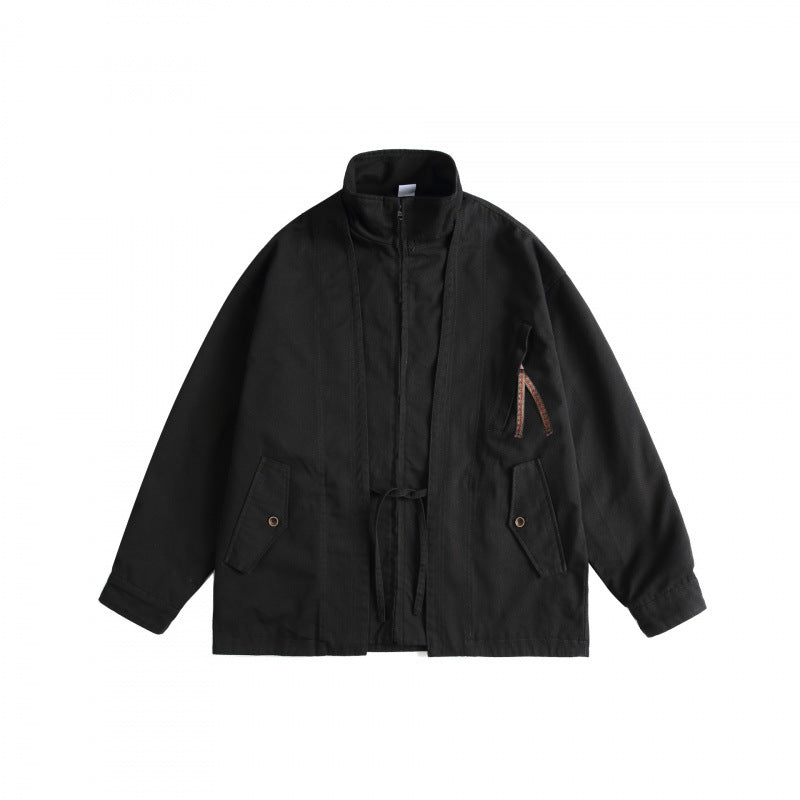Unisex Kastenförmige Utility-Jacke mit hohem Stehkragen, durchgehendem Reißverschluss und Tunnelzug Shop Nory