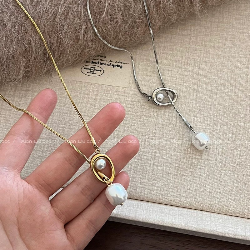 Damen Halskette mit elegantem Perlenanhänger und hochwertiger goldfarbener Kette Shop Nory