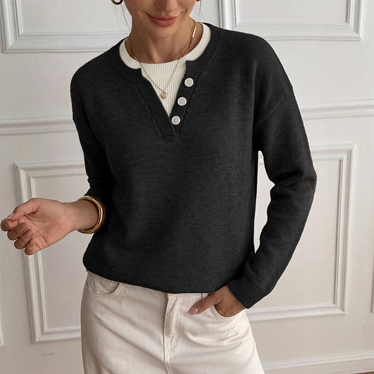 Damen Gemütlicher Pullover mit Knopfdetails Shop Nory