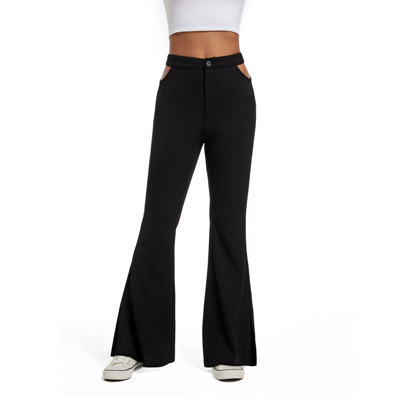 Damen High-Waist Schlaghose mit seitlichen Cut-Out-Taschen und weitem Beinschlitz Shop Nory
