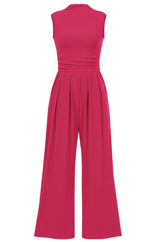 Damen Ärmelloser Palazzohose-Jumpsuit mit taillierter Rippenoberseite und weiten Plissé-Bein Shop Nory