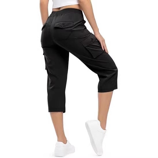 Damen Capri Cargo-Hosen in Bermuda-Länge mit hoher Taille und aufgesetzten Klappentaschen Shop Nory