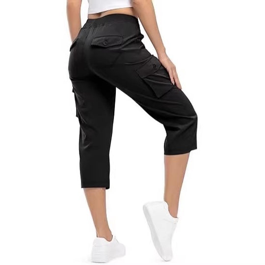 Damen Capri Cargo-Hosen in Bermuda-Länge mit hoher Taille und aufgesetzten Klappentaschen Shop Nory