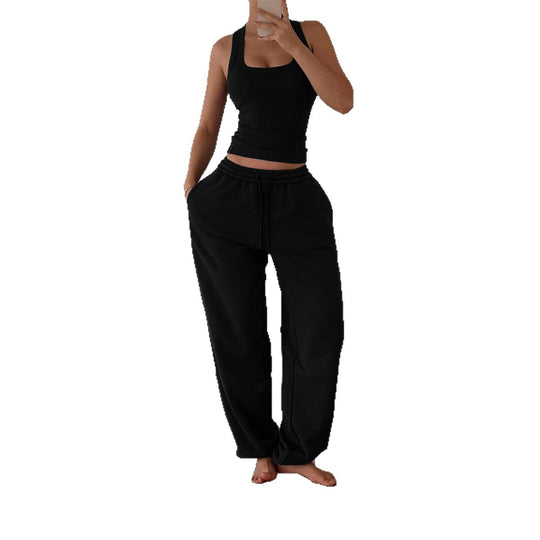 Damen nan weite High‑Waist Loungehose mit Kordelzug elastischem Komfortbund und Eingrifftaschen Shop Nory