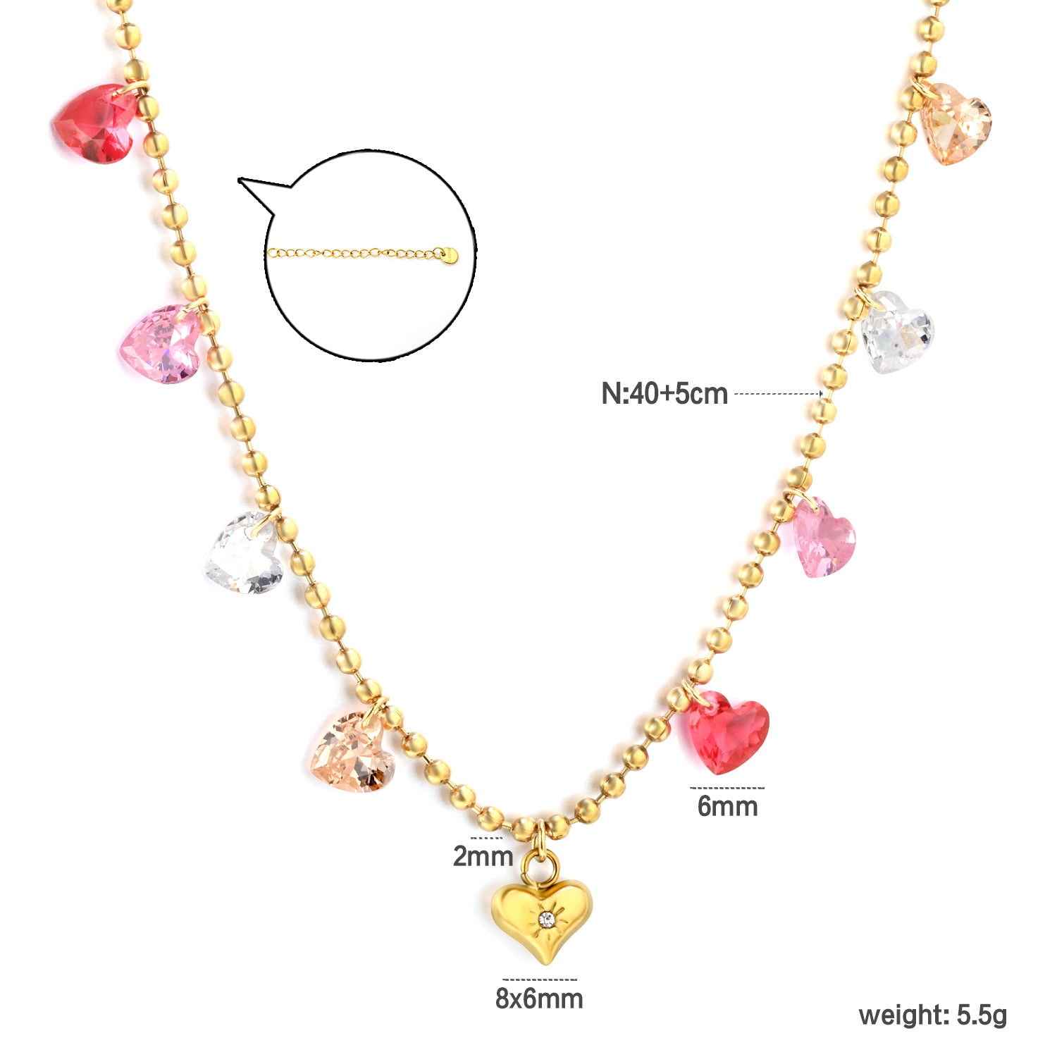 Damen Halskette mit zarten herzförmigen Anhängern und funkelnden Kristallen Shop Nory
