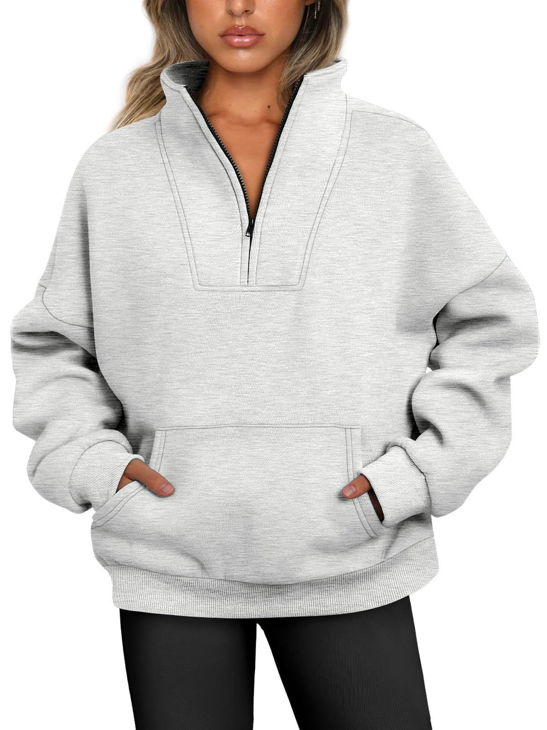 Damen nan oversized Halbzip-Hoodie mit hohem Stehkragen, Kängurutasche und gerippten Bündchen Shop Nory
