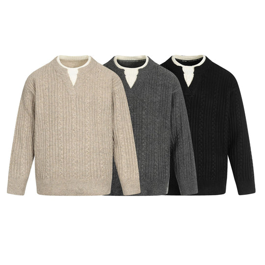 Herren Zopfmuster-Pullover mit V-Einsatz und doppeltem Rollkragen Shop Nory