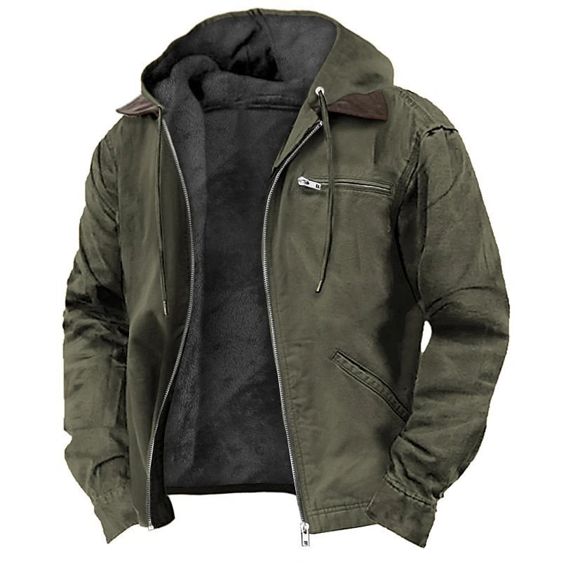 Herren Gefütterte Kapuzenjacke mit Teddyfutter, winddichtem Canvas und Reißverschlusstaschen Shop Nory