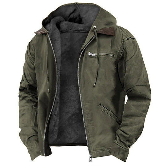 Herren Gefütterte Kapuzenjacke mit Teddyfutter, winddichtem Canvas und Reißverschlusstaschen Shop Nory