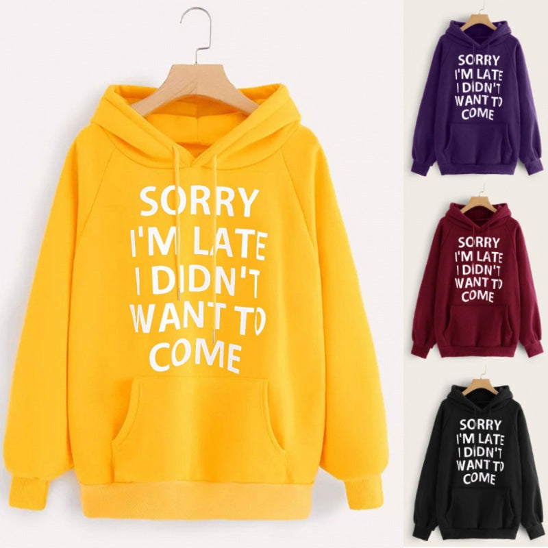 Damen Lockere Kapuzenpullover mit Statement-Print, Kängurutasche und Raglanärmeln Shop Nory