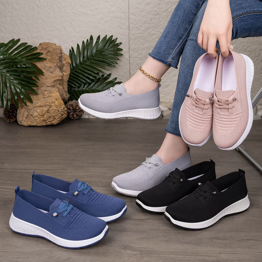 Damen nan leichter gestrickter Slip-On Freizeitschuh mit elastischem Einstieg, dekorativer Zier-Schnürung und dämpfender Leichtprofilsohle Shop Nory