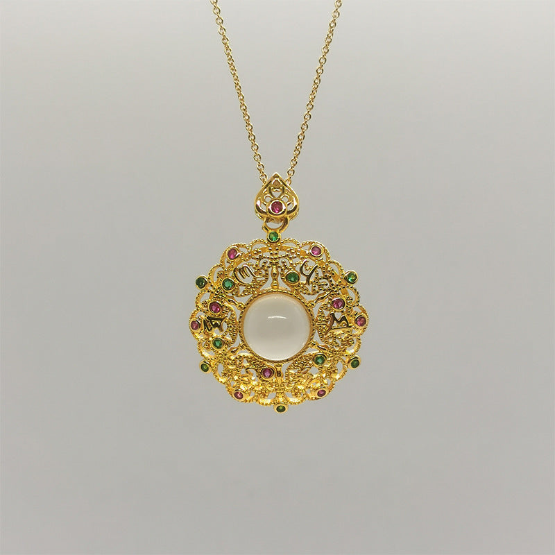 Damen Filigraner Anhänger mit bunten Edelsteinen und ovalem Cabochon Shop Nory