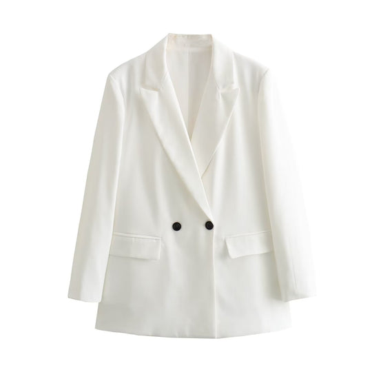 Damen Doppelreihiger Longblazer mit weitem Schalkragen und Pattentaschen Shop Nory